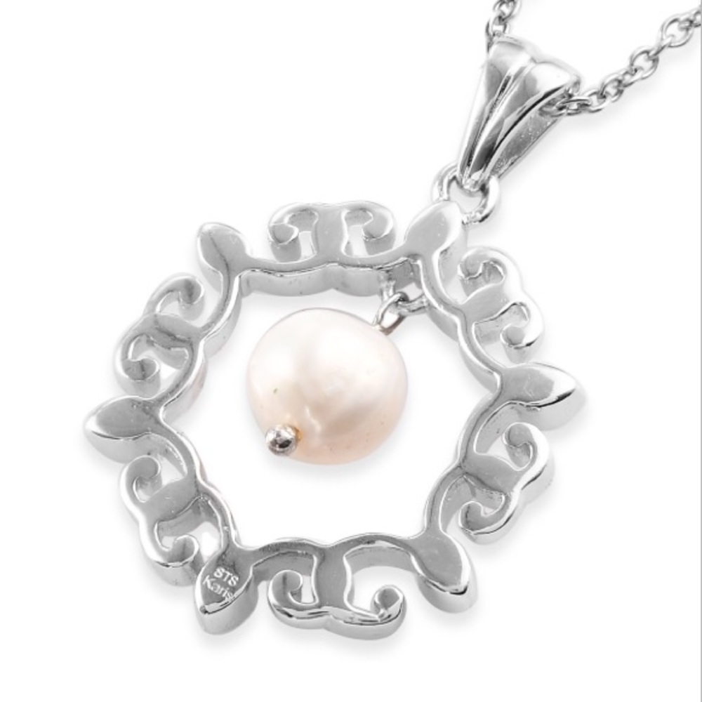 Simulated Diamond & Freshwater Pearl Necklace - Picture 3 of 5